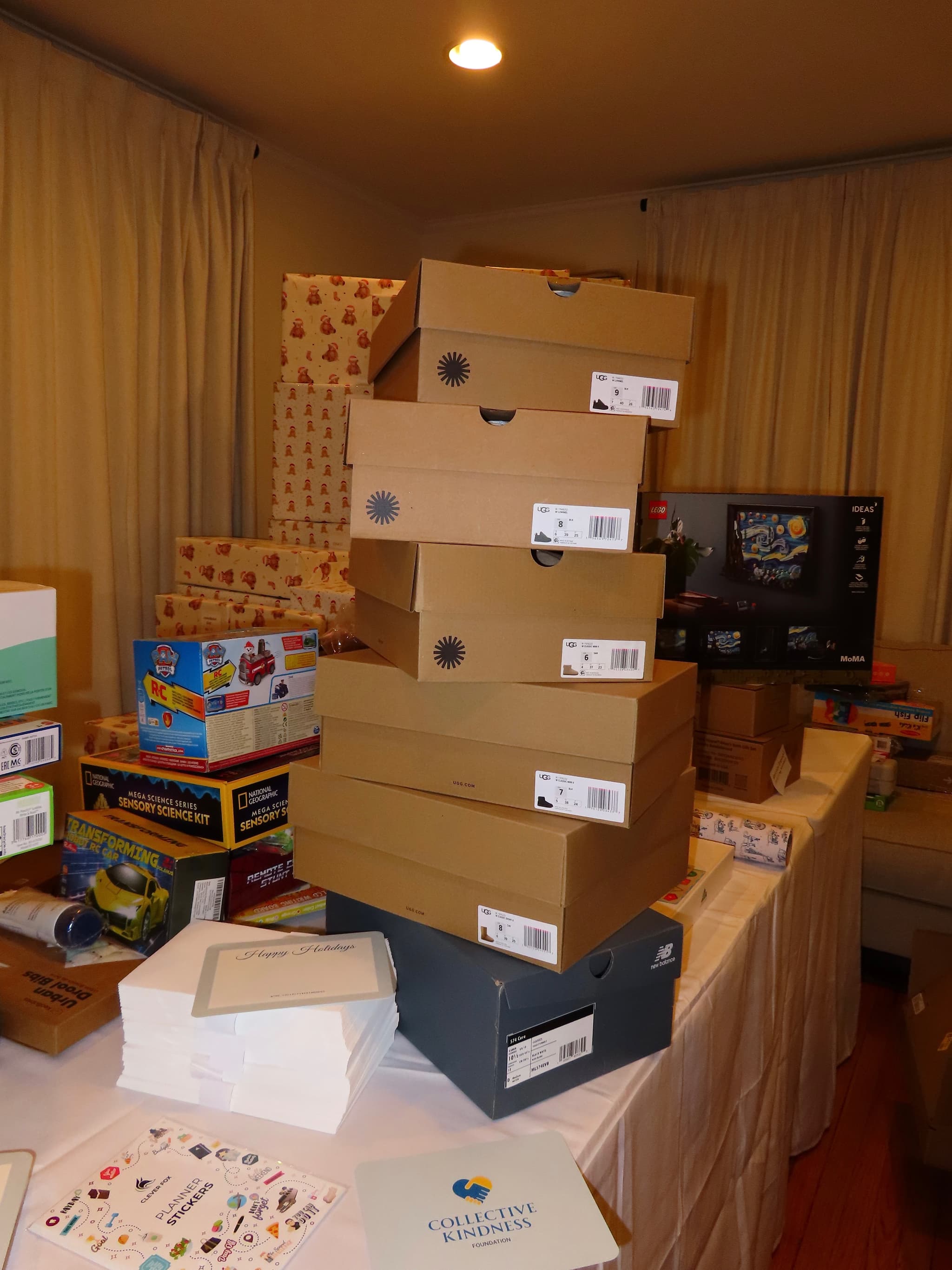 Donation items sorted and prepared for delivery to families in need